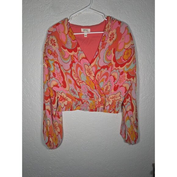 Privy Pleated Surplice Retro Floral Cropped Top Size Large - Picture 3 of 7